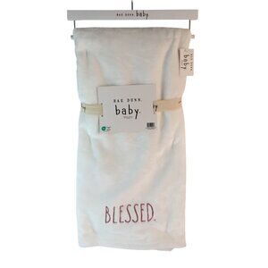 Rae Dunn Baby Blanket White "Blessed" Embroidered 30x40" NWT